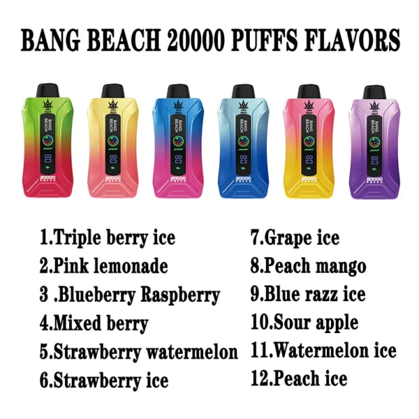 Bang Beach 20000 Puffs 0% 2% 3% 5% Low Nicotine Rechargeable Disposable Vapes Pen Bulk Buy Wholesale - WINGVAPE - 12