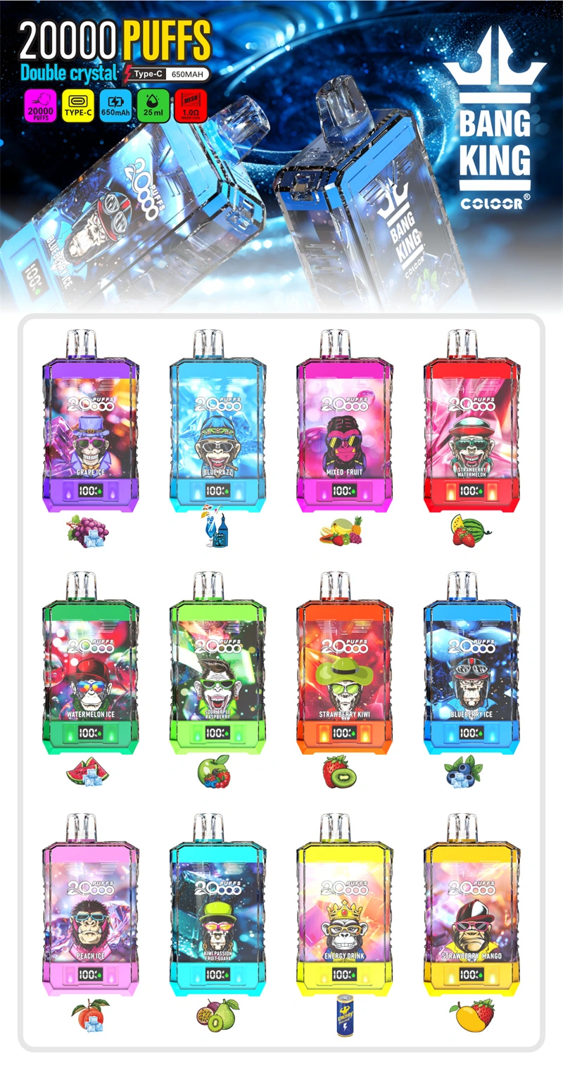 Bang King Double Crystal 20000 Puff-uri 0% 2% 3% 5% Nivel scăzut de nicotină, reîncărcabil, stilou vape de unică folosință în vrac Cumpărați cu ridicata