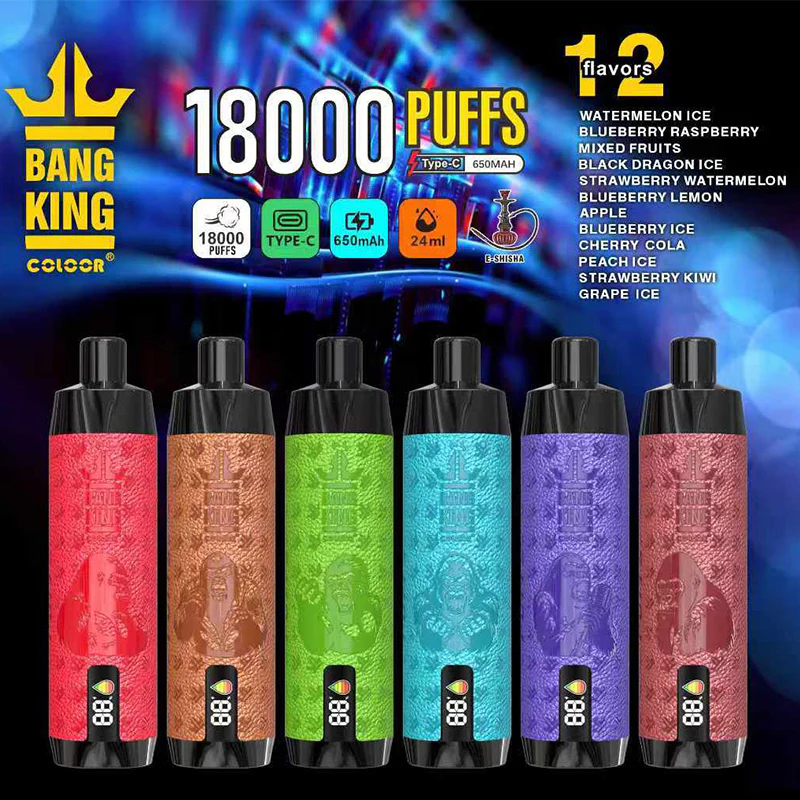 Bang King Crown Bar 18000 de pufături 0% 2% 3% 5% Nivel scăzut de nicotină, reîncărcabil, stilou vape de unică folosință în vrac Cumpărați cu ridicata