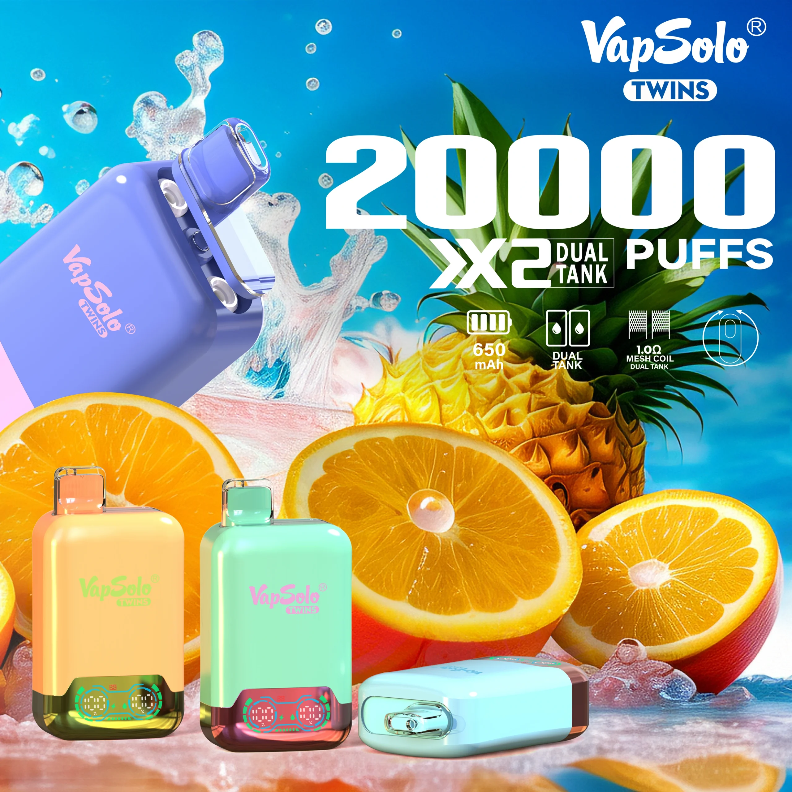 VapSolo Twins 20000 Puffs 2% 5% Penna per vaporizzatori usa e getta ricaricabile a basso contenuto di nicotina all'ingrosso Acquista all'ingrosso