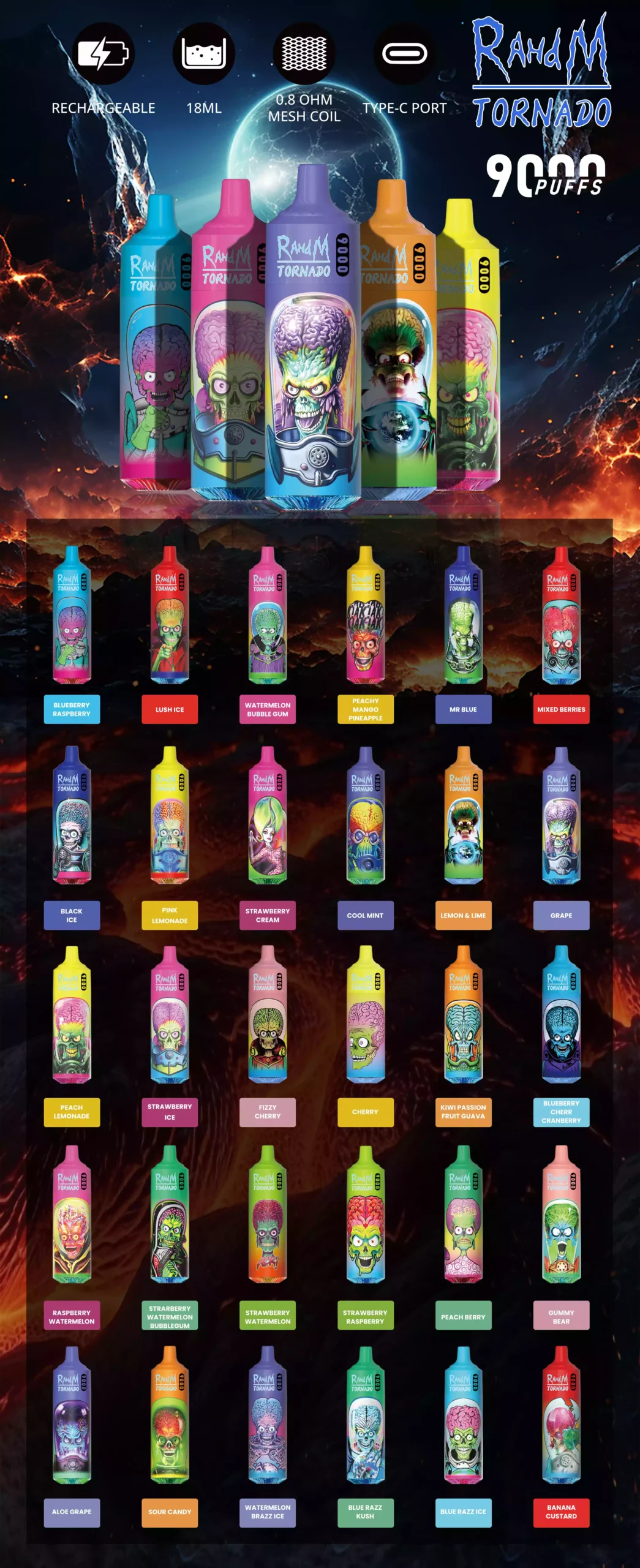 RahdM Tornado 9000 Puffs 2% Stilo de vape reîncărcabil de unică folosință cu nicotină scăzută Cumpărați cu ridicata