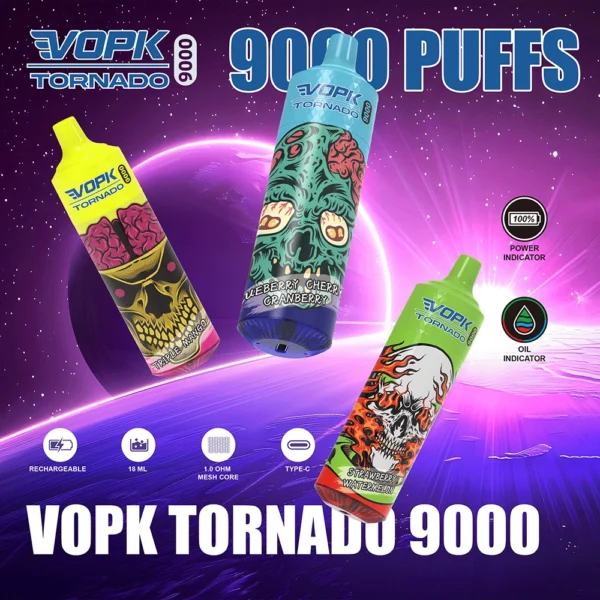 VOPK Tornado 9000 Puffs 0% 2% 3% 5% Low Nicotine Rechargeable Disposable Vapes Pen Bulk Buy Wholesale - WINGVAPE - 1