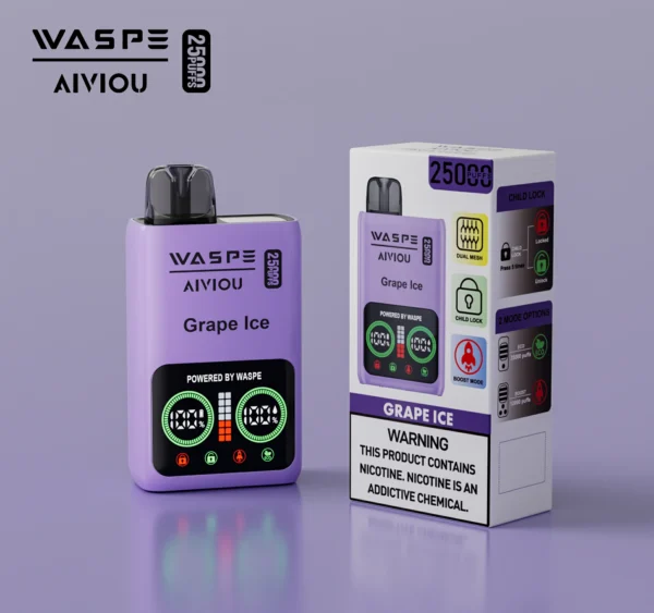 WASPE 25000 PUFFS Dual Mesh Box 0% 2% 5% Low Nicotine LED Display Rechargeable Disposable Vapes Pen Bulk Buy Wholesale - WINGVAPE - 3